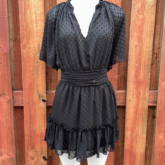 Zara Dresses & Skirts - Zara Black Swiss Dot Ruffle Mini Dress Size S